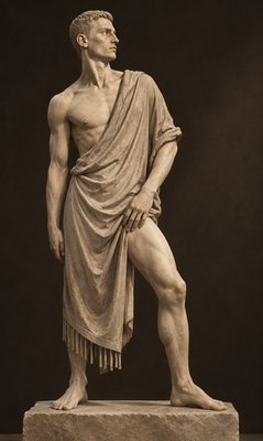 a statue of a man with a towel draped around his body