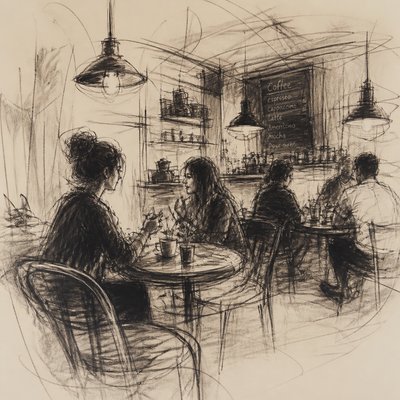 cozy cafe interior with warm lighting