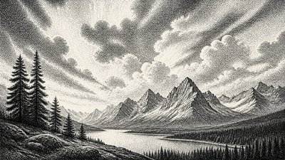 sweeping panoramic landscape with a dramatic sky