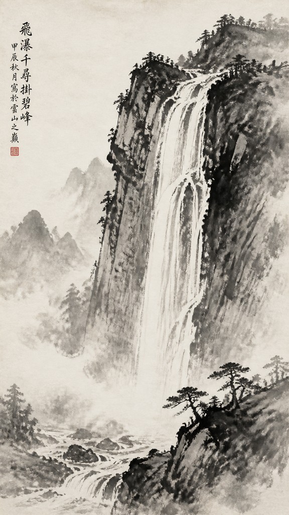 towering waterfall cascading down a cliff