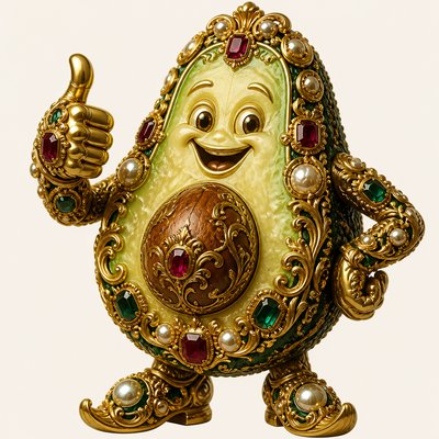a happy avocado character giving a thumbs up, bold readable design on a plain background, no text