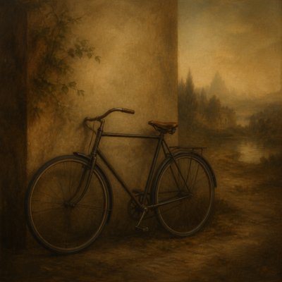 bicyle resting against a wall