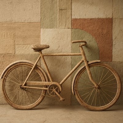 bicyle resting against a wall