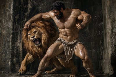a man in a lion costume and a man in a lion costume