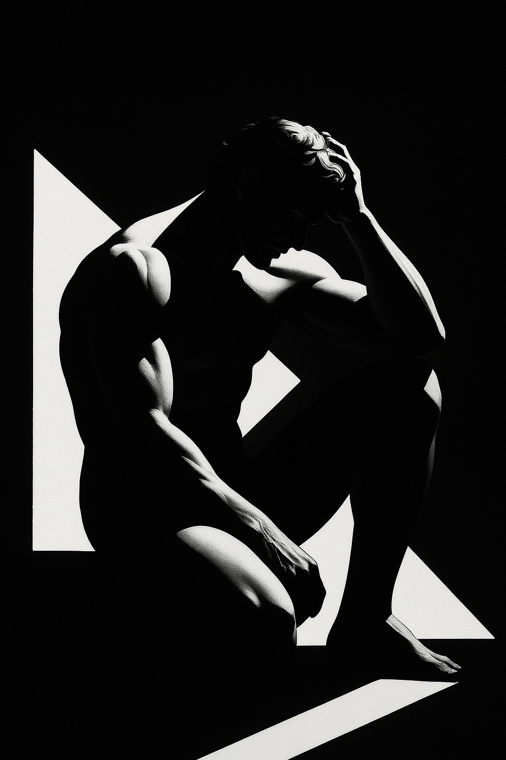 a black and white photo of a naked man