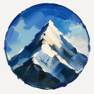 an emblem of a mountain peak inside a circle, simple bold shapes on a plain background, no text or lettering