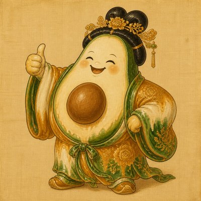 a happy avocado character giving a thumbs up, bold readable design on a plain background, no text