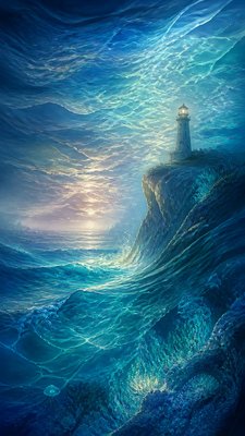 a lone lighthouse on a cliff at dusk under a dramatic sky, no text or lettering