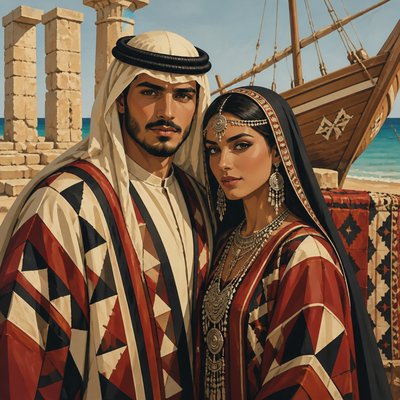 portrait of two people together — Kuwaiti Art Style