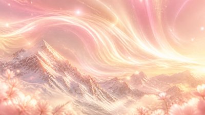 a flowing aurora over snowy peaks, wide sweeping composition, no people, no text