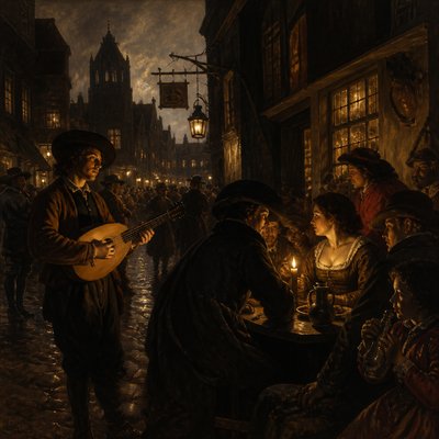 urban street with city activity — Utrecht Art Style