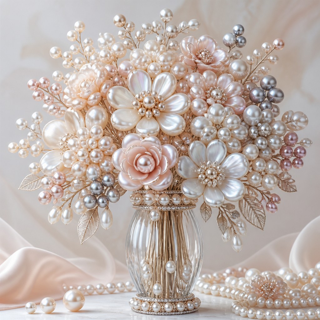 bouquet of flowers in a glass vase — Pearl Jewelry Style