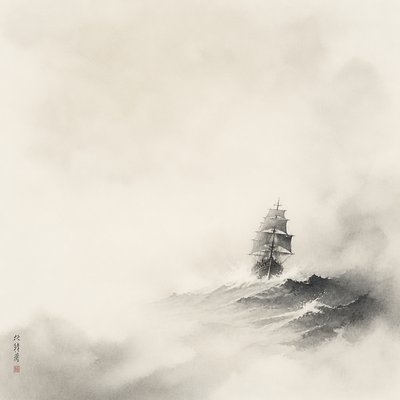 sailing ship on a stormy sea