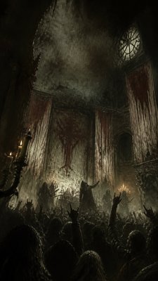 a live music scene with a glowing stage and silhouetted crowd, energetic vertical composition with open space at the top, no text
