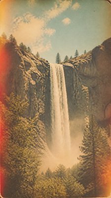 towering waterfall cascading down a cliff