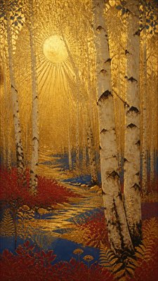 a serene birch forest in soft morning light, no people, no text