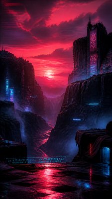 a desert canyon under a dramatic sunset sky, no people