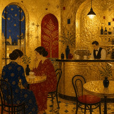 cozy cafe interior with warm lighting