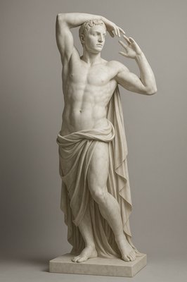 a statue of a man with a towel on his head