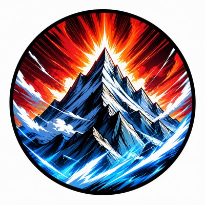 an emblem of a mountain peak inside a circle, simple bold shapes on a plain background, no text or lettering
