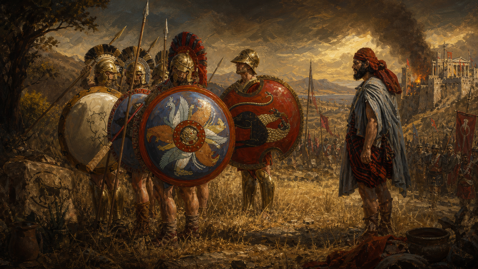 a painting of a group of roman soldiers