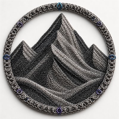 an emblem of a mountain peak inside a circle, simple bold shapes on a plain background, no text or lettering