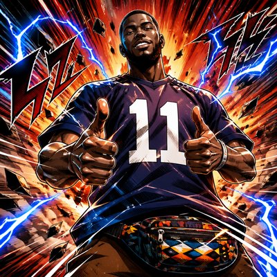 a drawing of a man in a football uniform giving a thumbs up