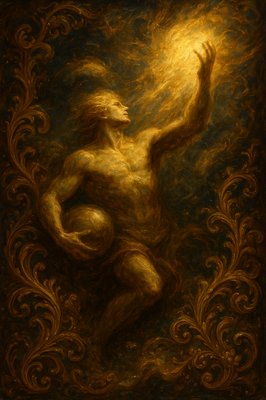 a painting of a man holding a light in his hand