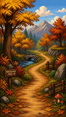 a winding forest path in golden autumn light, no people
