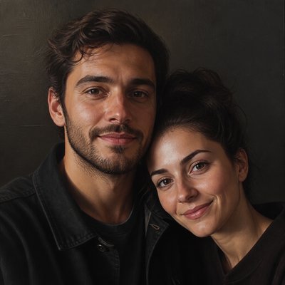 portrait of two people together — Trompe L'oeil Realism Art Style