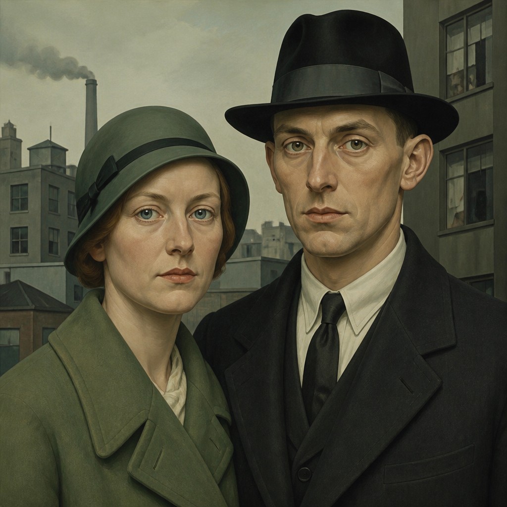 portrait of two people together — New Objectivity Art Style