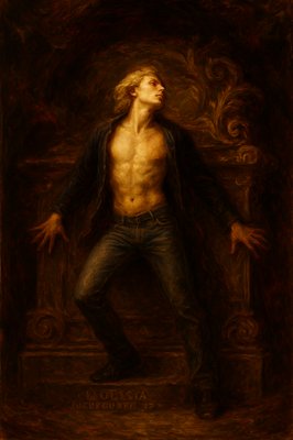 a painting of a man standing in a doorway