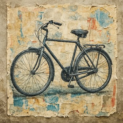 bicyle resting against a wall