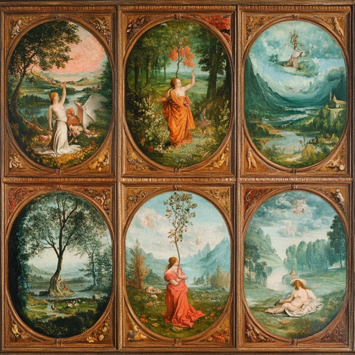 Allegorical painting representing the four seasons in the art style of Renaissance --v 6.1