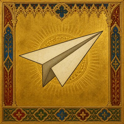 a paper plane, clean minimal composition on a plain background, no text