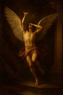 a painting of a man with angel wings