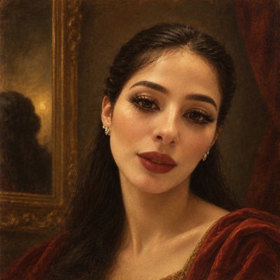 a painting of a woman in a red dress