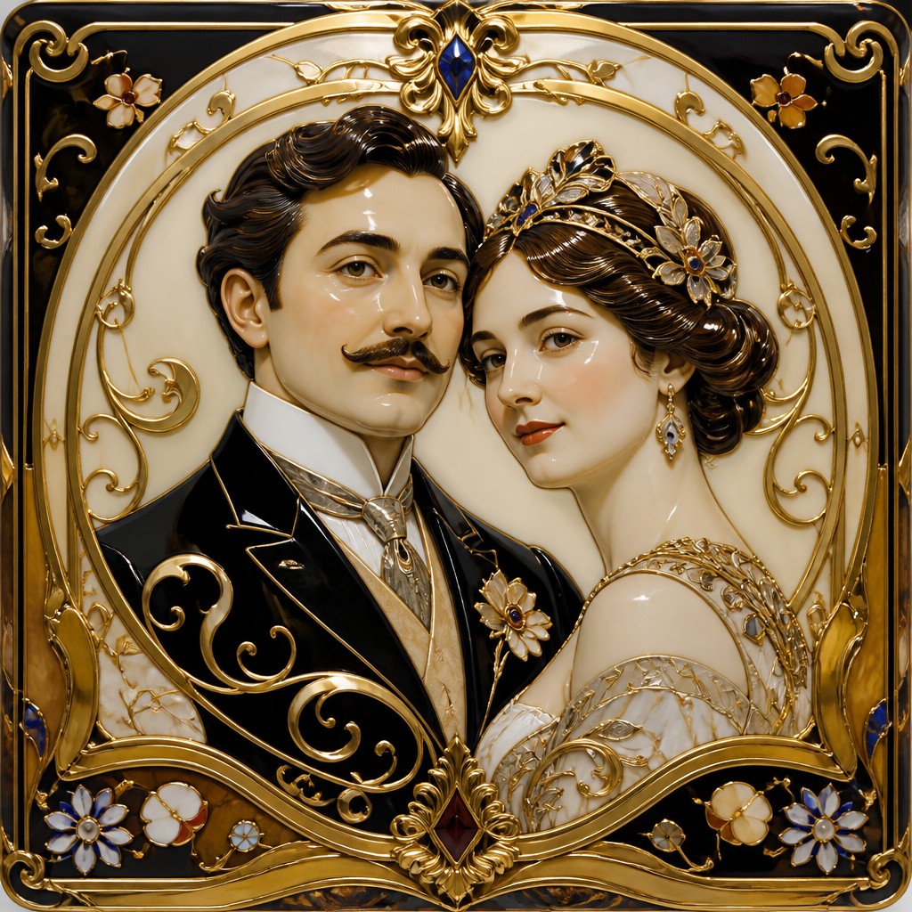 portrait of two people together — Decorative Arts Style