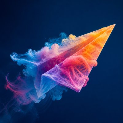 a paper plane, clean minimal composition on a plain background, no text