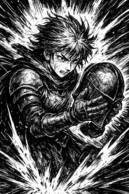 a black and white drawing of a person holding a ball