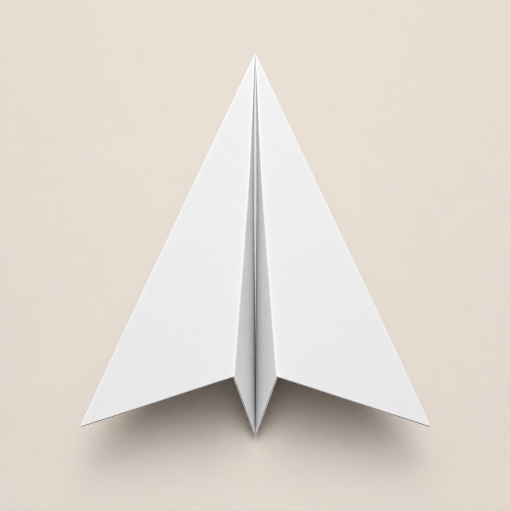 a paper plane, clean minimal composition on a plain background, no text