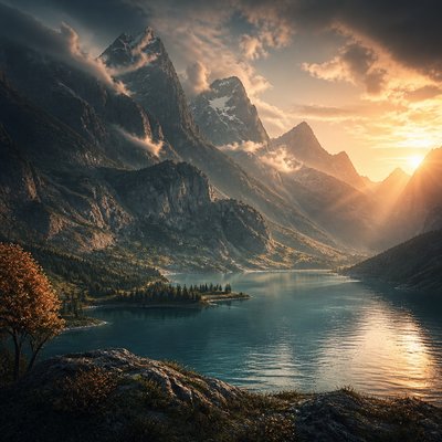 serene landscape with mountains and water