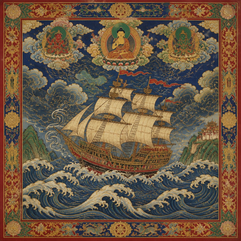 sailing ship on a stormy sea
