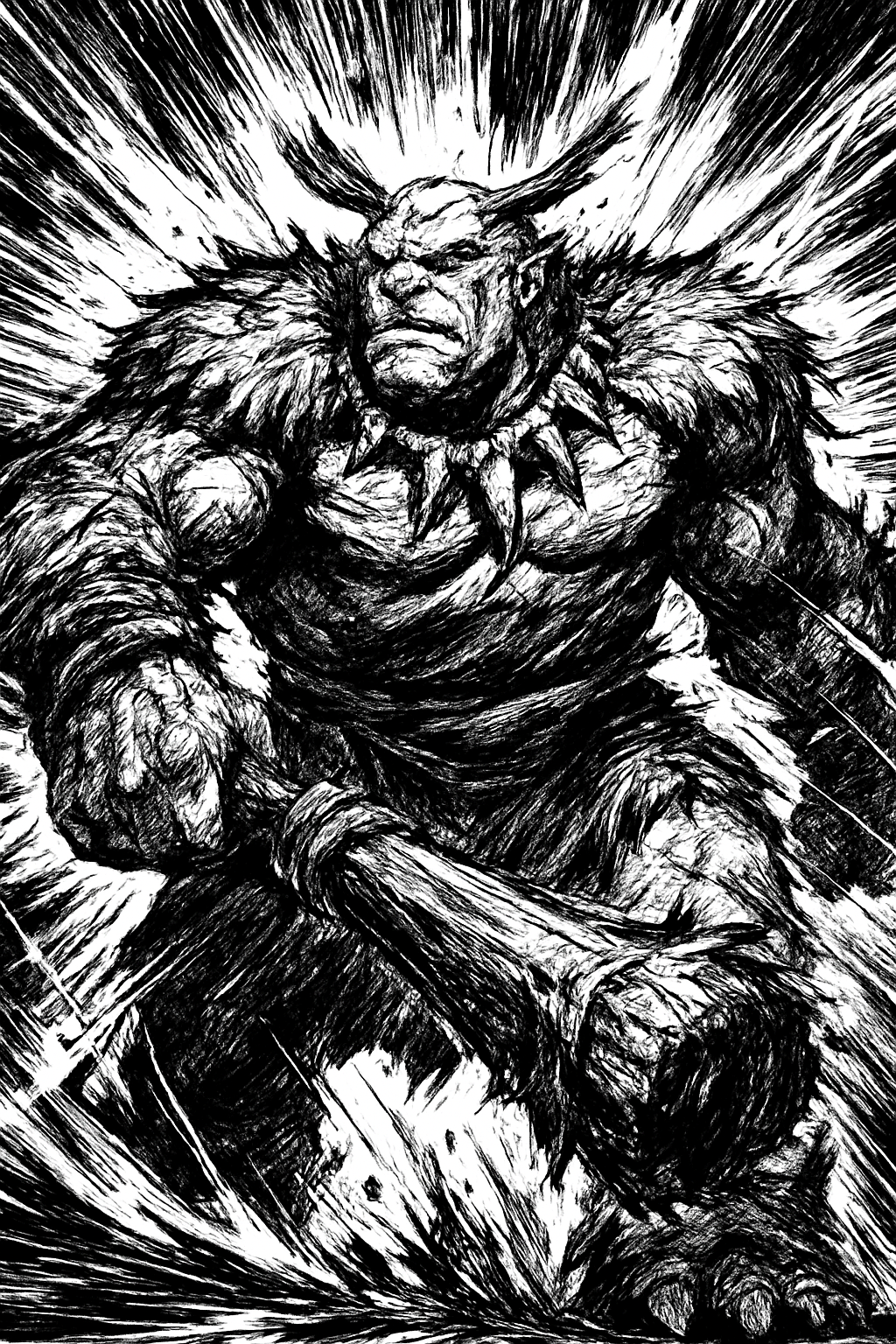 a black and white drawing of a demon