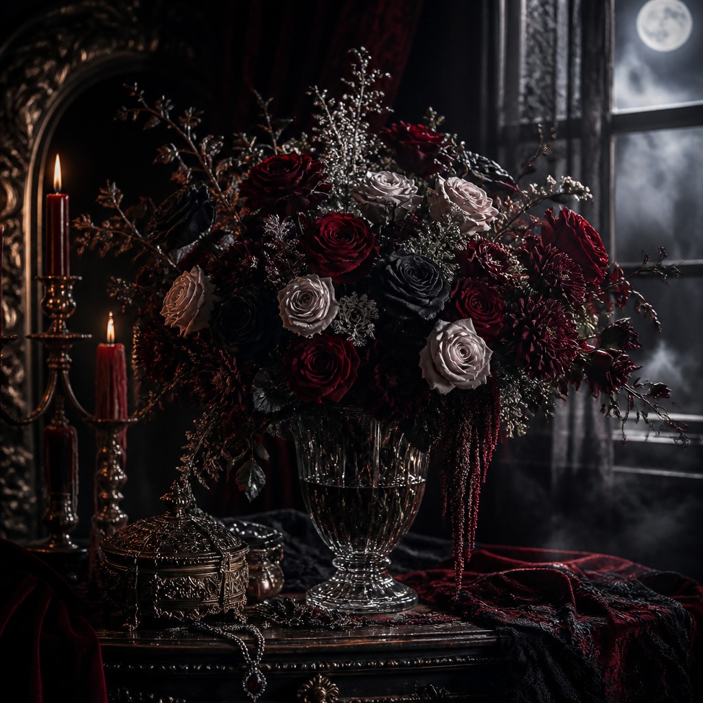 bouquet of flowers in a glass vase — Vampirecore Aesthetic