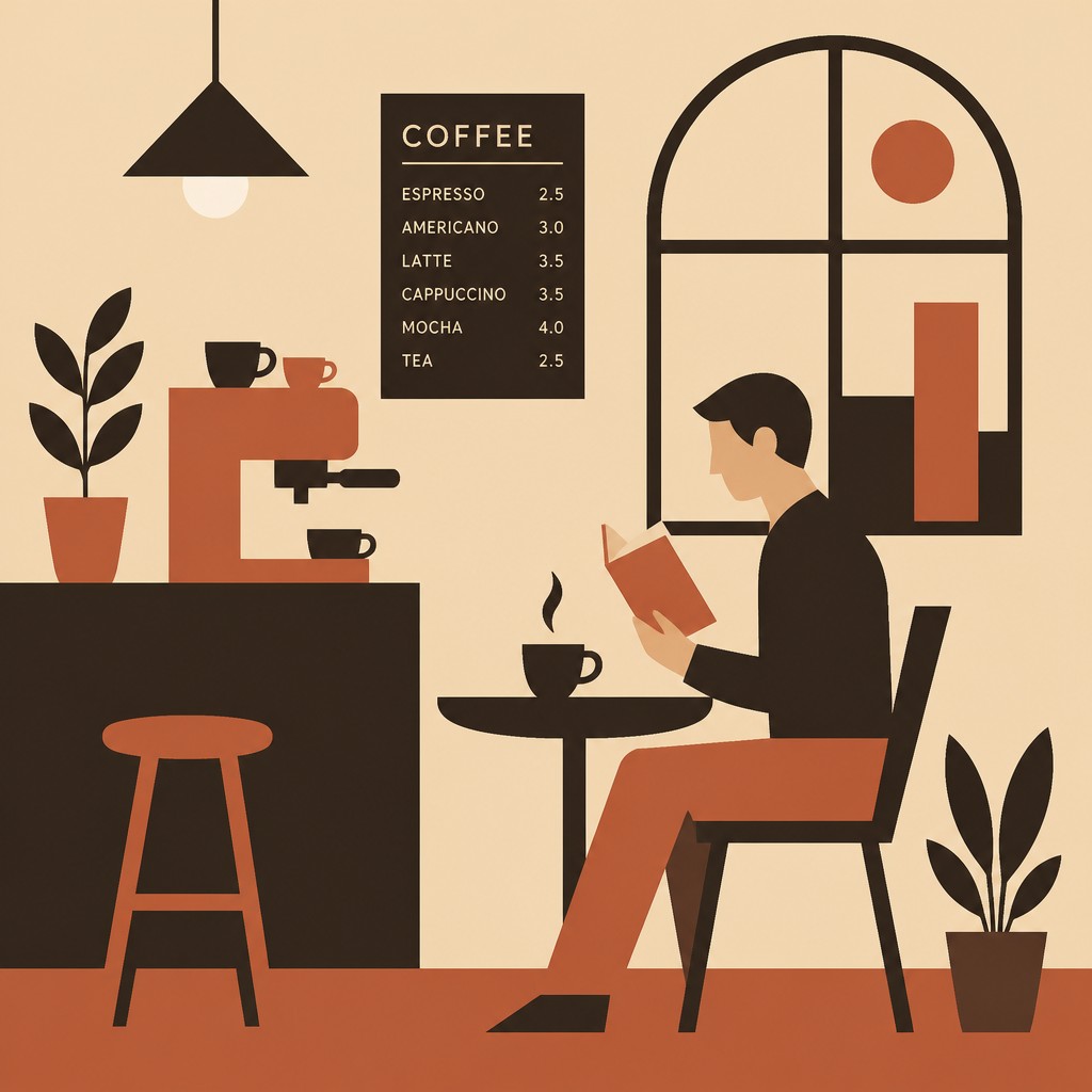 cozy cafe interior with warm lighting