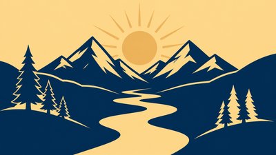 a vast valley with a river winding toward distant mountains at sunrise, no people, no text