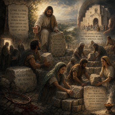 “Come to Him, a living stone, rejected by human beings but chosen and precious in the sight of God, and, like living stones, let yourselves be built into a spiritual house to be a holy priesthood to offer spiritual sacrifices acceptable to God through Jesus Christ.”  –  1 Peter 2:4-6