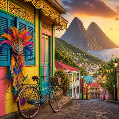 bicyle resting against a wall — Saint Lucian Art Style