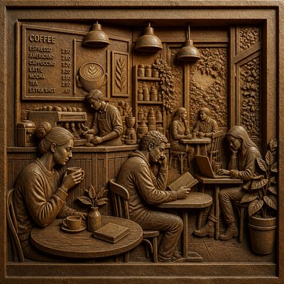cozy cafe interior with warm lighting